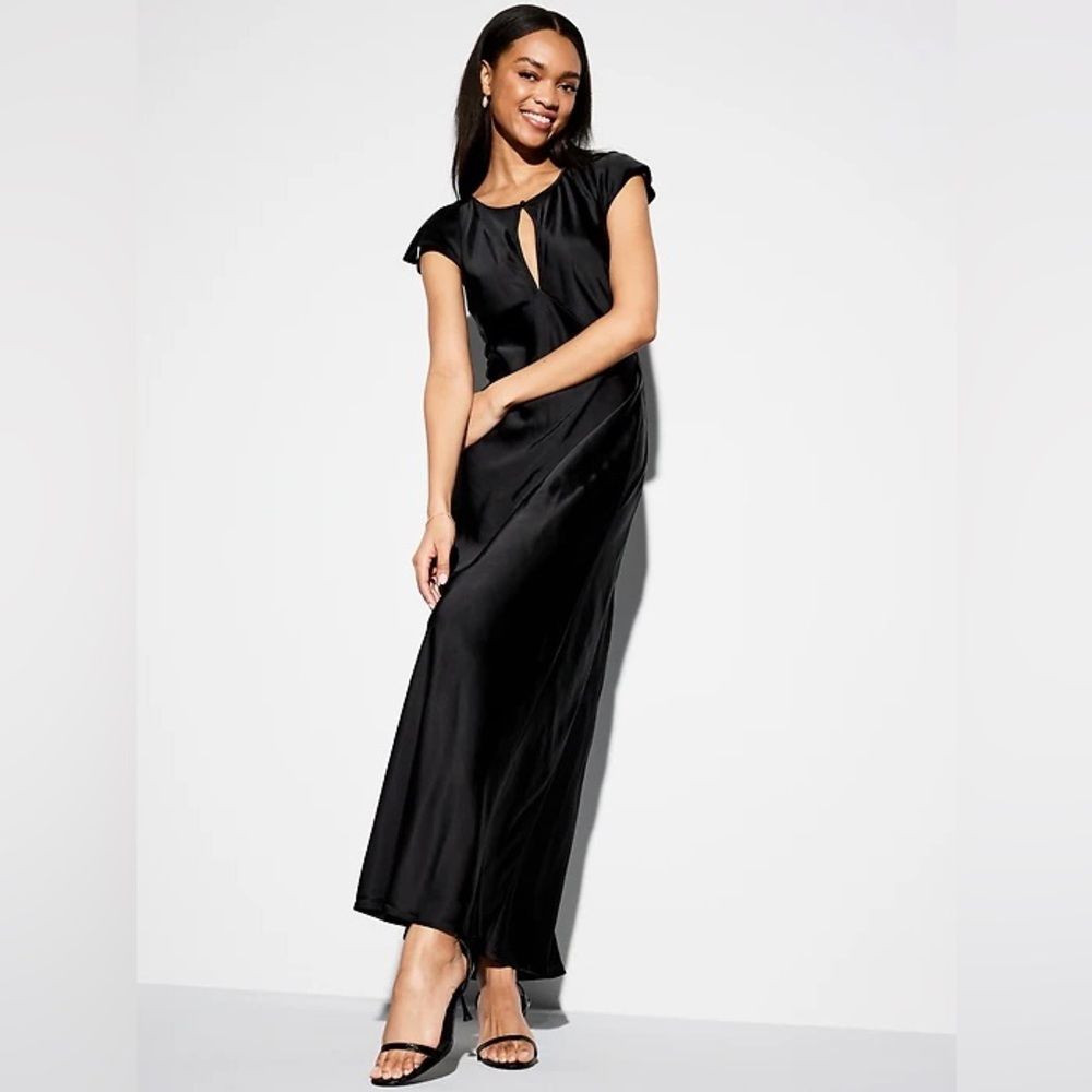 NWT! Old Navy Black The Occasion Flutter-Sleeve Keyhole Satin Maxi Dress 🔗